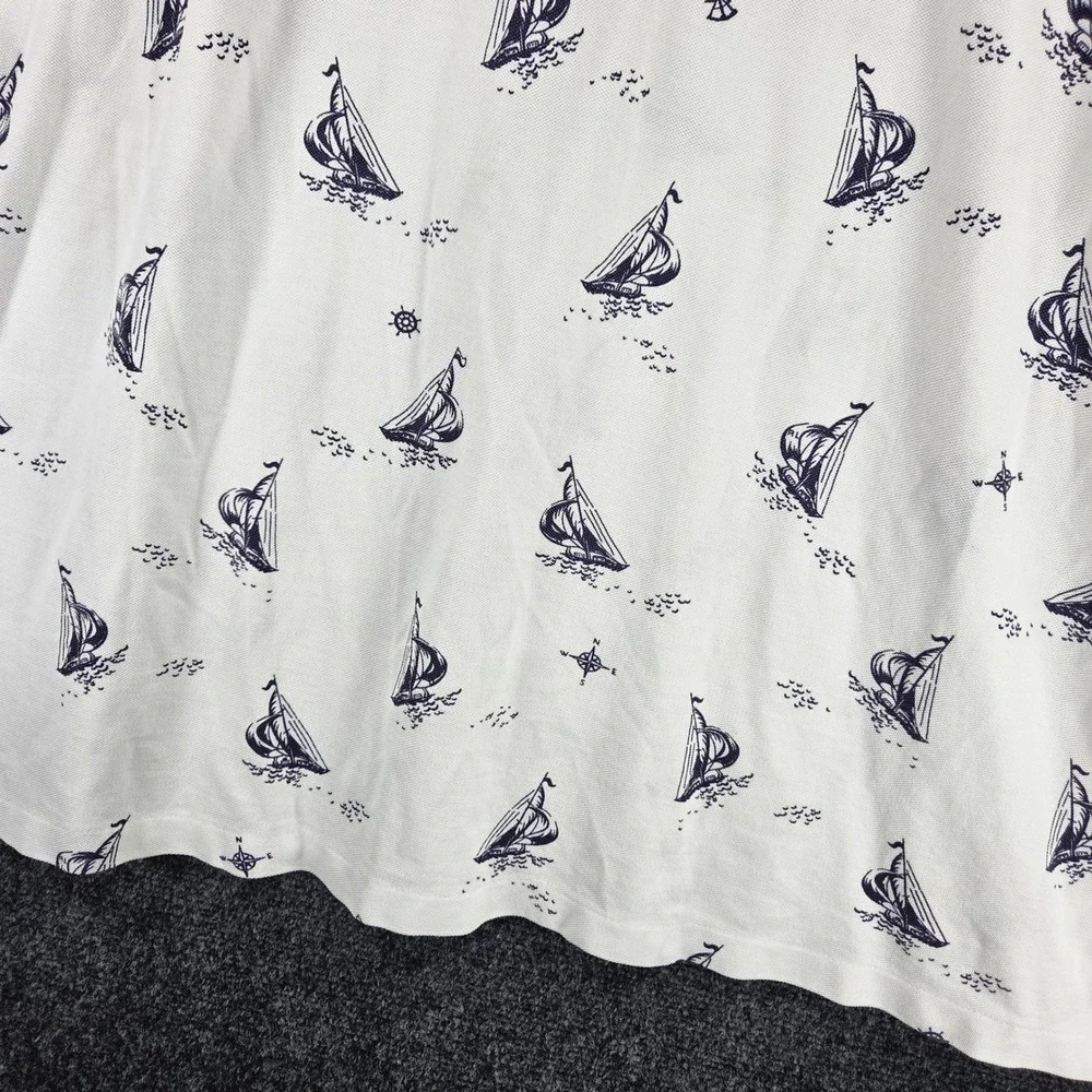 Ralph Lauren Knit Oxford Mens XLT‎ Sailboat Print White Cotton Polo Preppy Yacht